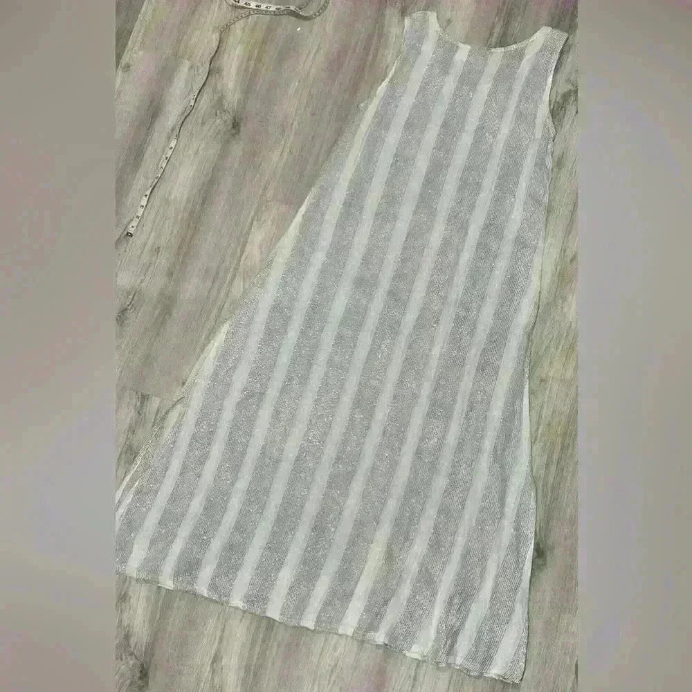Vintage Dia Women’s Maxi Swim Cover Sheer White Silver Stripe Size M - Picture 9 of 10